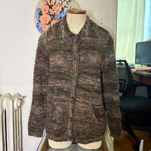 Vintage Alia Petites Multicolour Knit Button-Up Cardigan Sweater Size Large